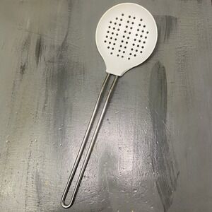 Williams Sonoma Open Kitchen Skimmer white plastic stainless steel handle spoon
